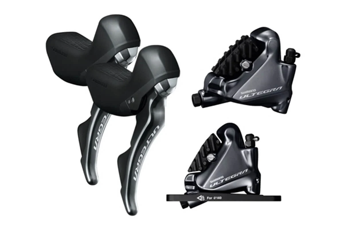 دسته دنده کتی هیدرولیک دوچرخه 2*11 سرعته شیمانو Shimano Ultegra R8020 STI Gear Shifter and Ultegra Disc Caliper Kit
